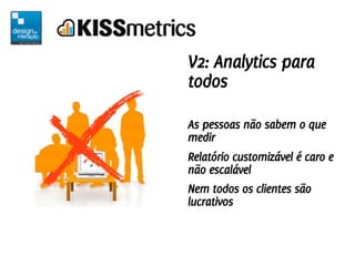 V3: Analytics para
marketing social

Foco em métricas e conversão para tomada
de decisão
Precisam de dados para isso
Desde...