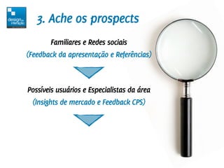 3. Ache os prospects
       Familiares e Redes sociais
(Feedback da apresentação e Referências)



Possíveis usuários e Es...