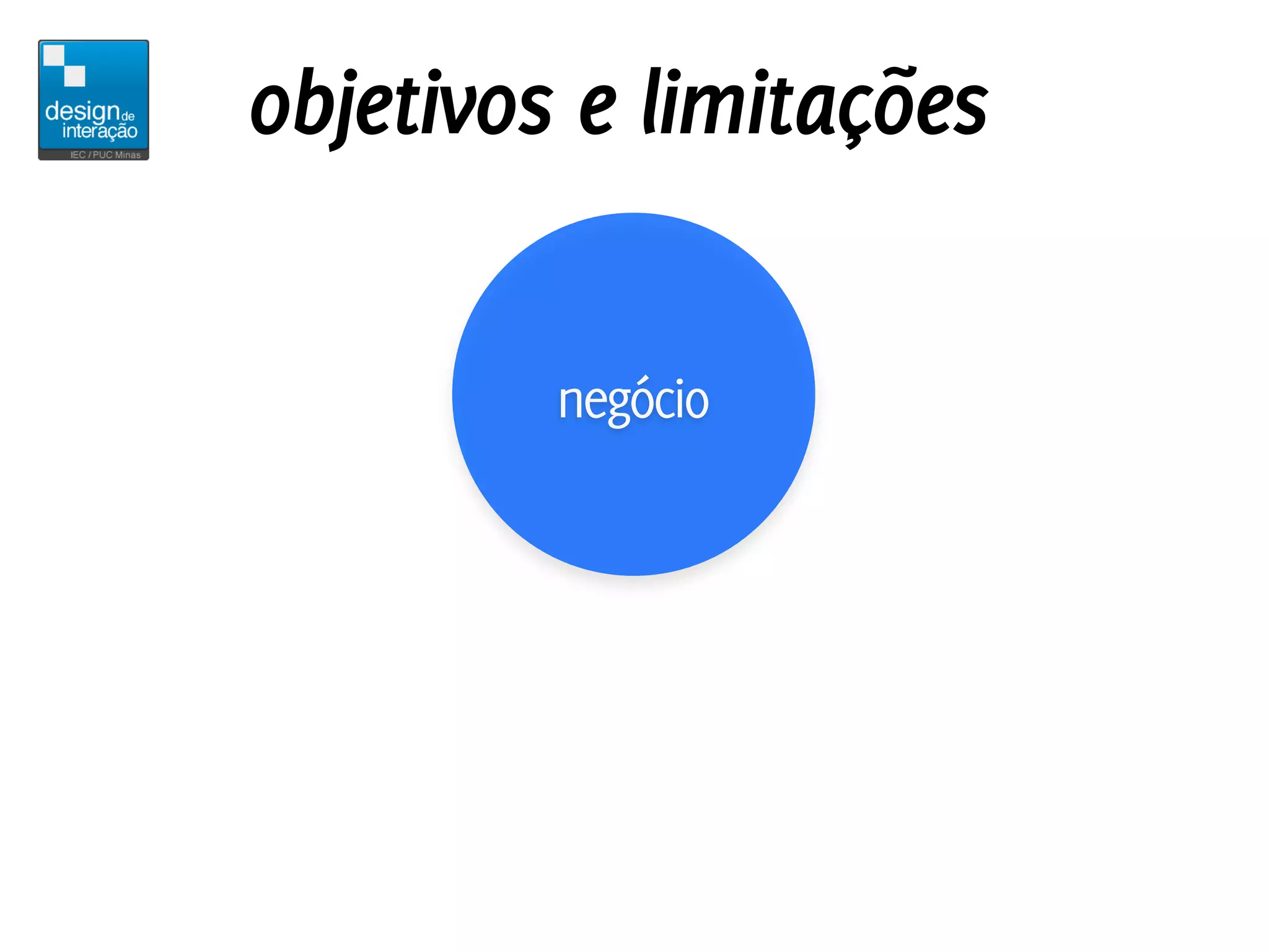 objetivos e limitações

         negócio
 