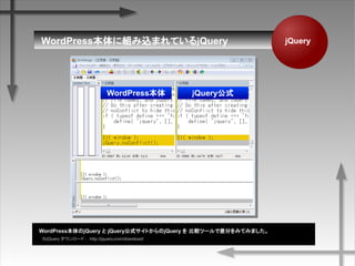 WordPress˽MzޤƤQuery
WordPressjQuery  jQueryʽȤjQuery  ^ĩ`ǲ֤ߤƤߤޤ
jQuery ` :http://jquery.com/download/
jQuery
WordPress Queryʽ
 