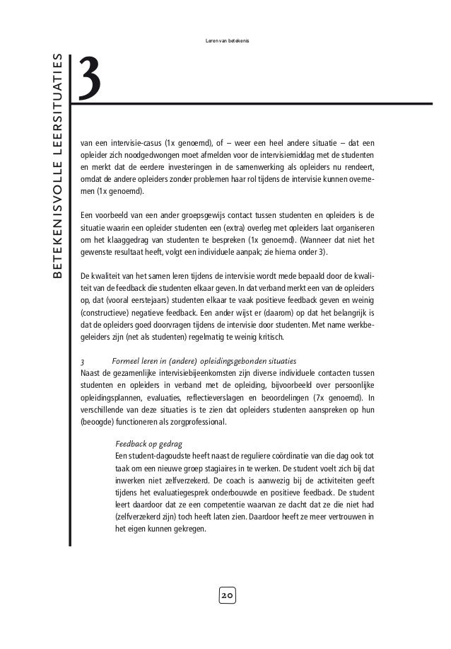 Leren van betekenis Over 'betekenisvolle leersituaties' van studenten…