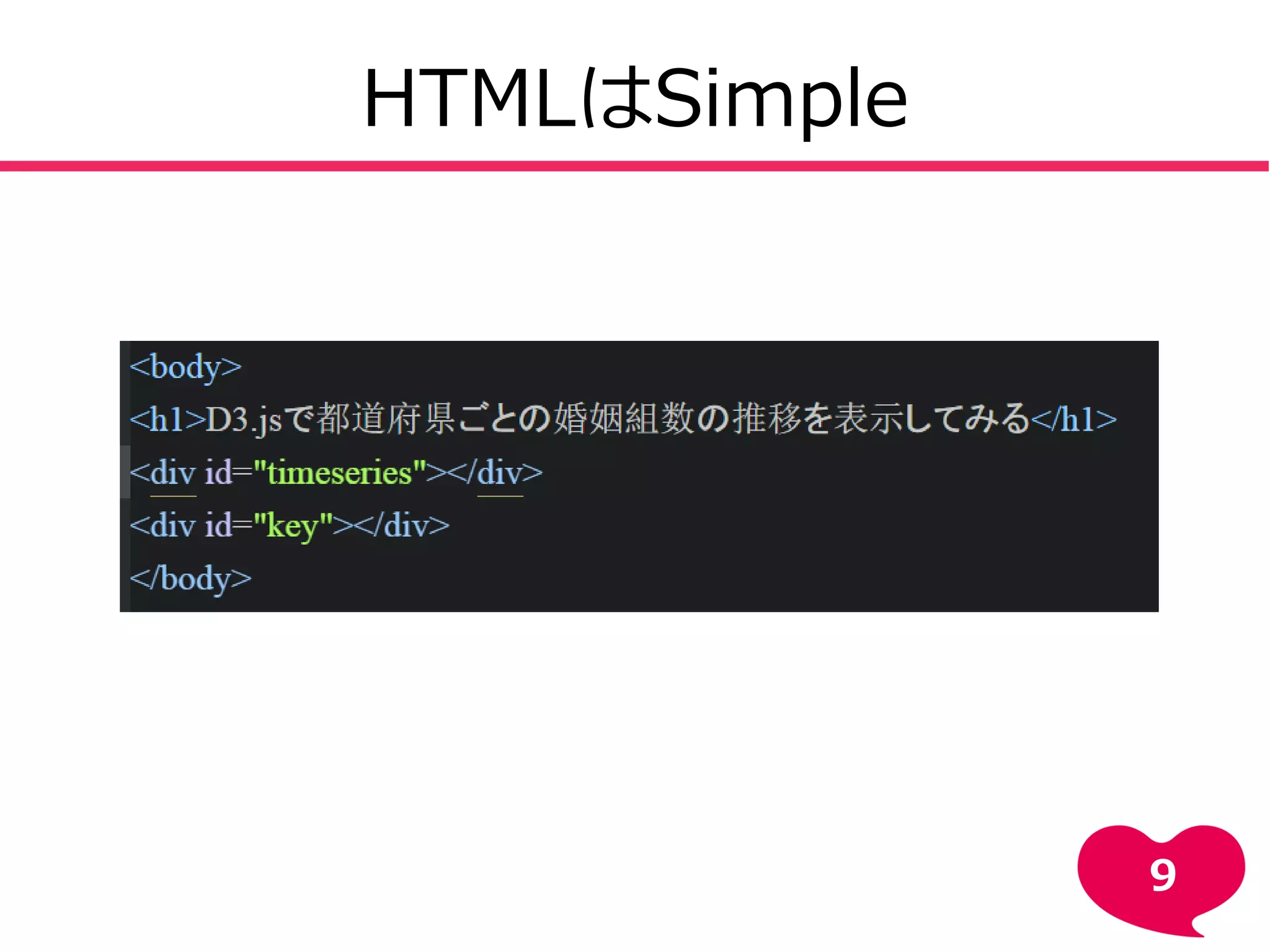 HTMLはSimple
9
 