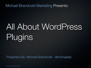 Michael Brandvold Marketing Presents:




All About WordPress
Plugins

Presented By: Michael Brandvold - @michaelsb

Michael Brandvold @michaelsb                   1
 