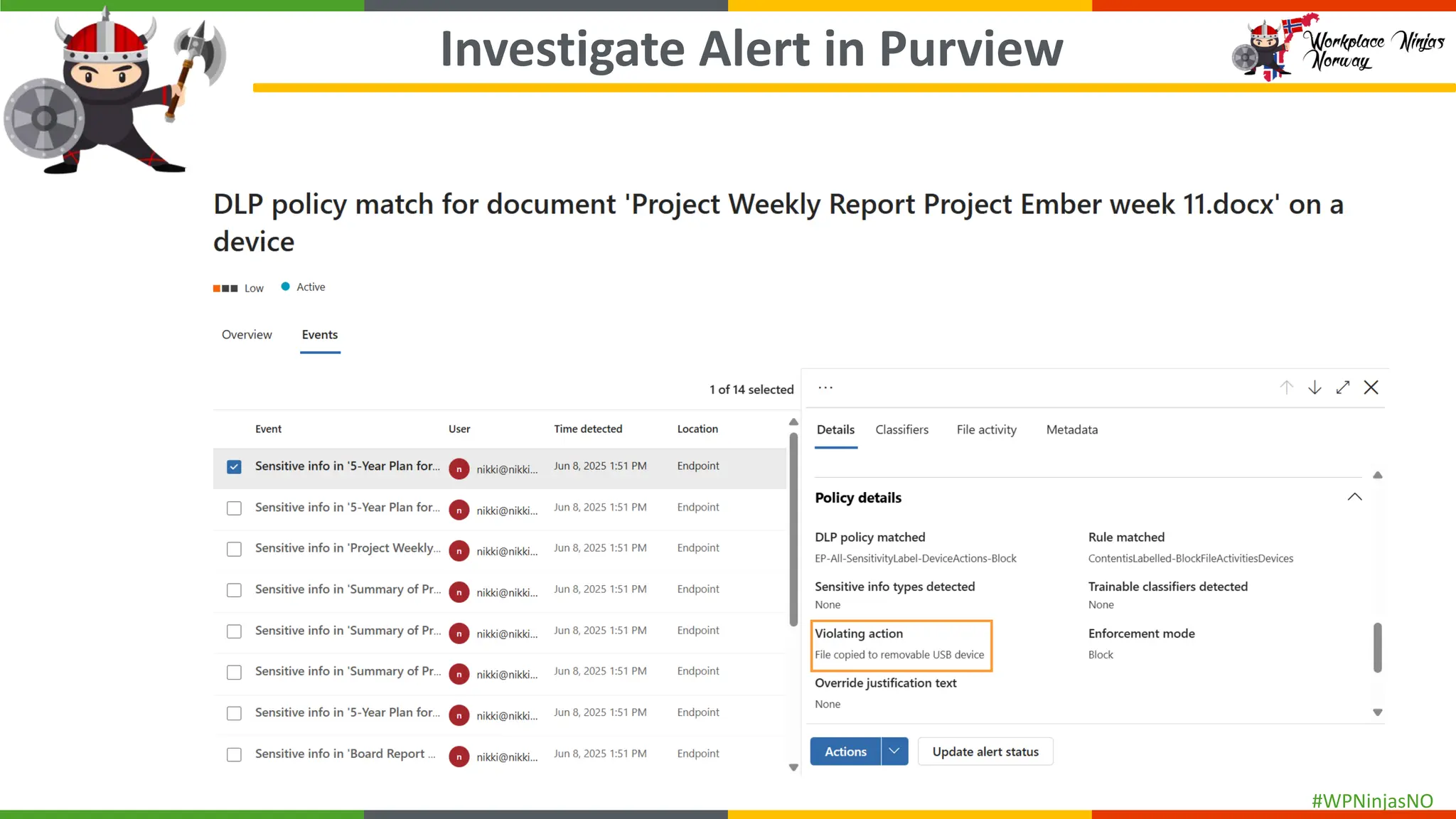 #WPNinjasNO
Investigate Alert in Purview
 