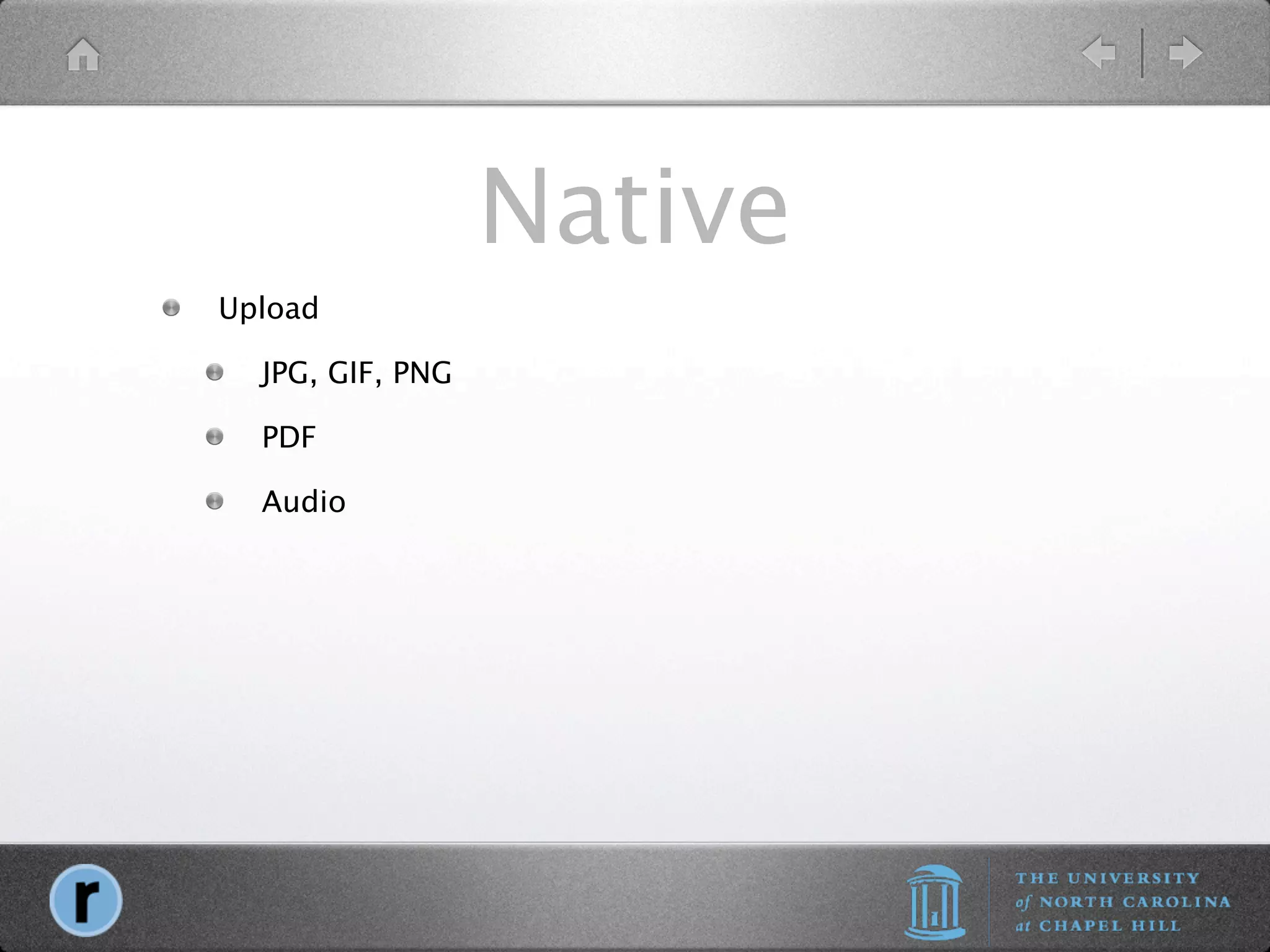 Native
Upload

  JPG, GIF, PNG

  PDF

  Audio
 