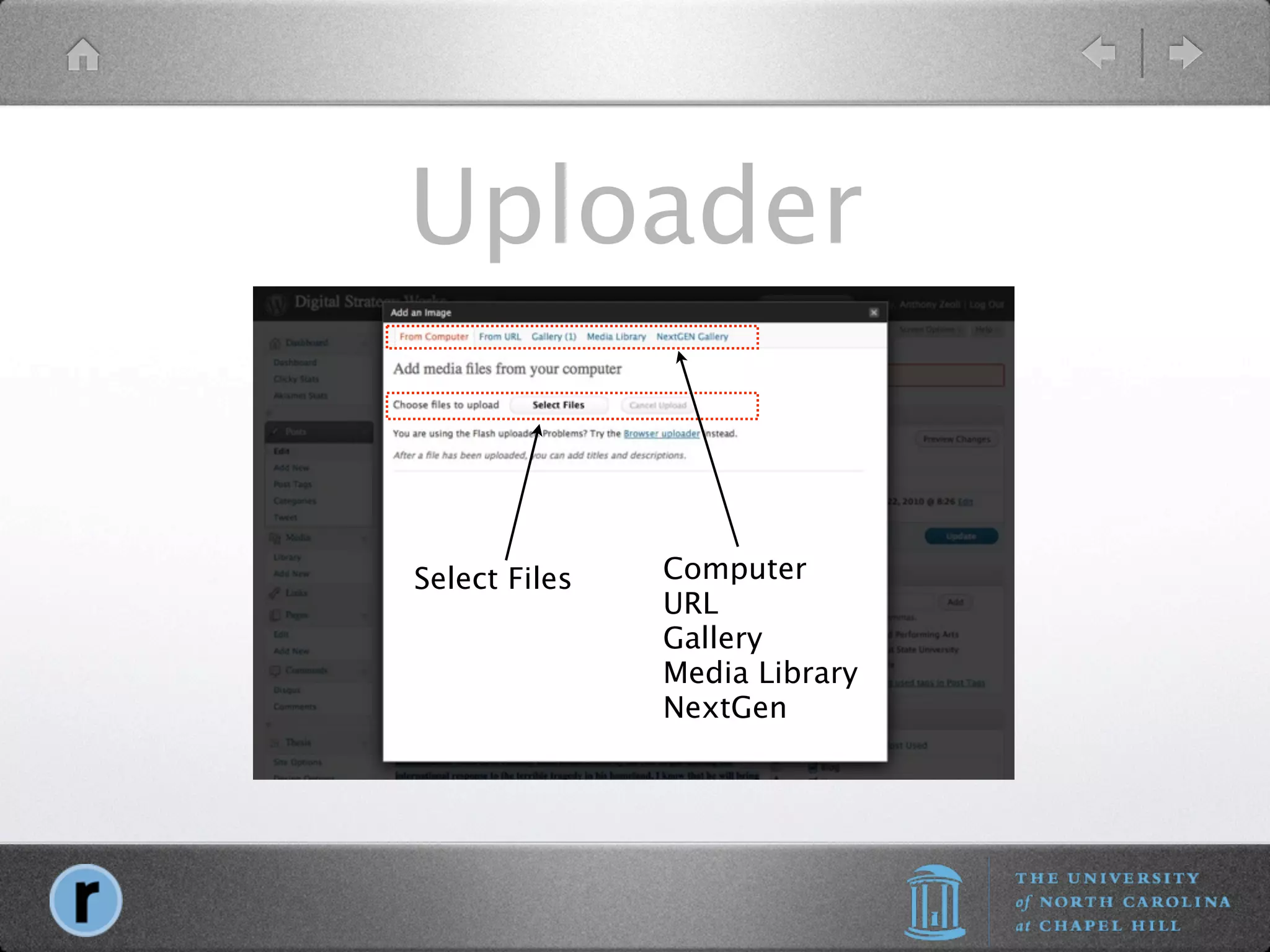 Uploader


Select Files   Computer
               URL
               Gallery
               Media Library
               NextGen
 