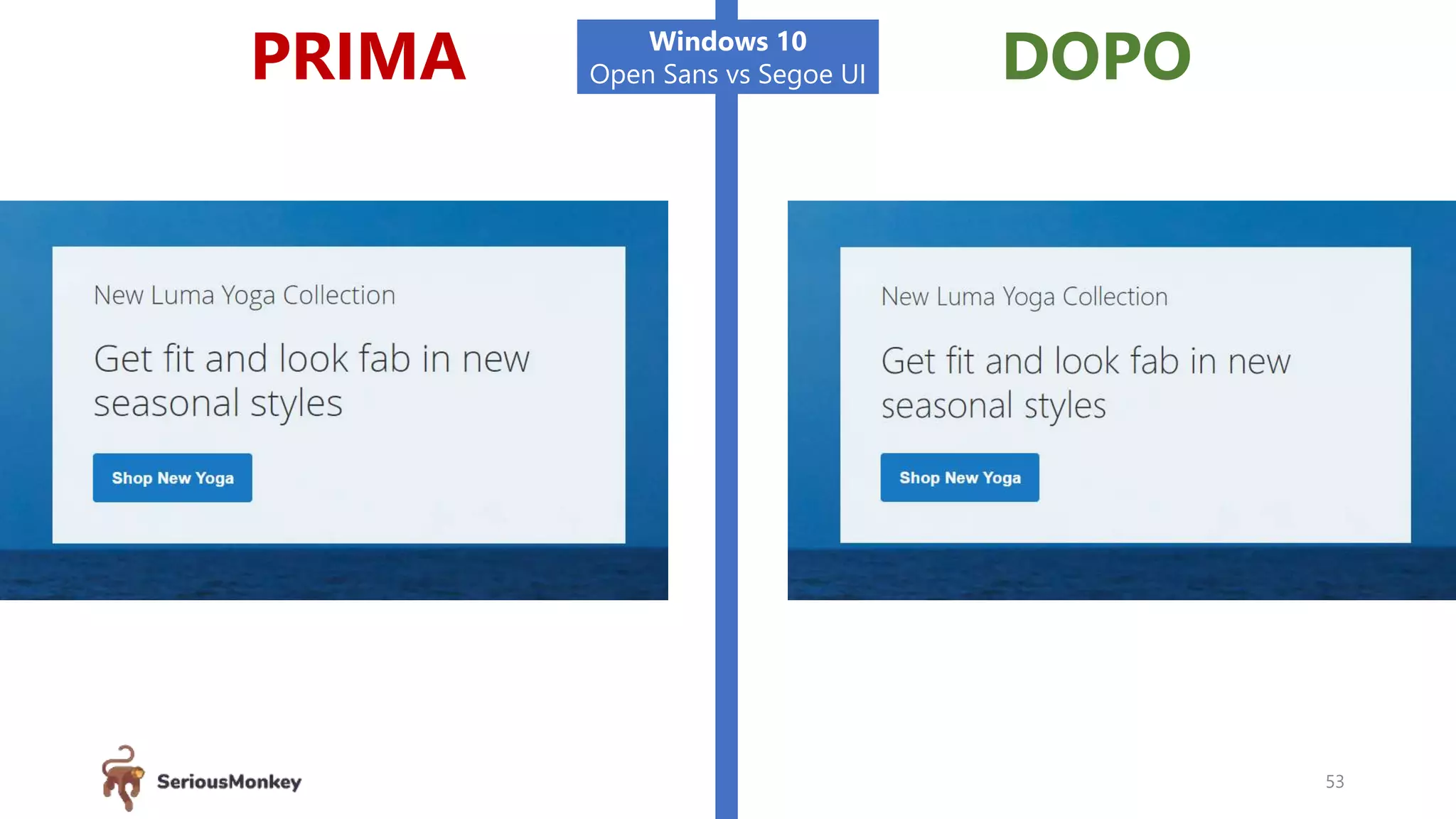 PRIMA DOPO
53
Windows 10
Open Sans vs Segoe UI
 