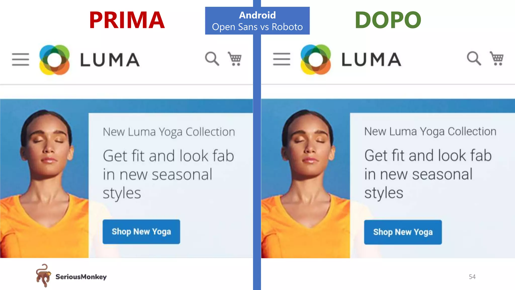 PRIMA DOPO
54
Android
Open Sans vs Roboto
 
