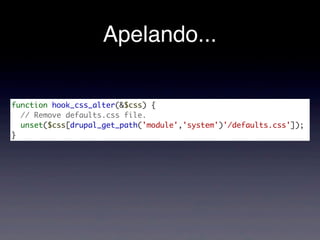 Apelando...

function hook_css_alter(&$css) {
  // Remove defaults.css file.
  unset($css[drupal_get_path('module','system')'/defaults.css']);
}
 