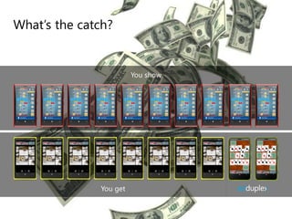 What’s the catch? 
You show 
You get  