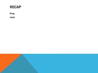 RECAP
Pros
cons
 