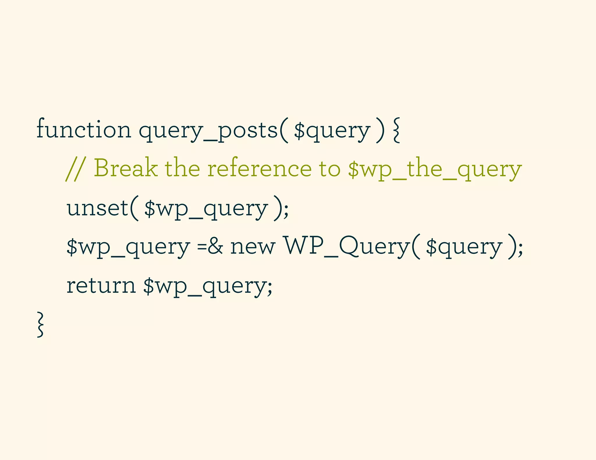 function query_posts( $query ) {
  // Break the reference to $wp_the_query
  unset( $wp_query );
  $wp_query =& new WP_Query( $query );
  return $wp_query;
}
 