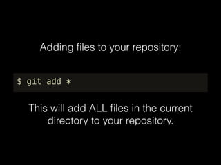 Un-staging some edited files:
$ git reset
This returns all staged files back to
being unstaged. It does NOT undo any
edits...