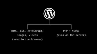 PHP + MySQL
(runs on the server)
HTML, CSS, JavaScript,
images, videos
(send to the browser)
 