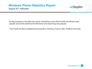 Windows Phone Statistics Report
No big surprises in the stats this month. Overall the Lumia 520 and 630 are still the most...