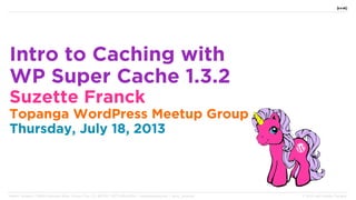 Intro to Caching with
WP Super Cache 1.3.2
Suzette Franck
Topanga WordPress Meetup Group
Thursday, July 18, 2013
Media Temple // 8520 National Blvd. Culver City, CA 90232 / 877-578-4000 / mediatemple.net / @mt_Suzette © 2013 (mt) Media Temple
 