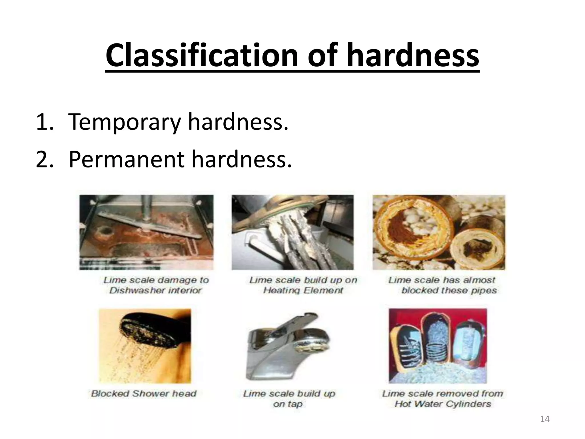 Classification of hardness
1. Temporary hardness.
2. Permanent hardness.
14
 