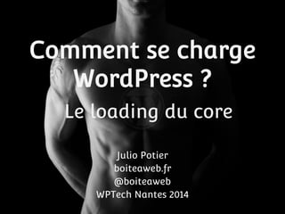 Comment se charge 
WordPress ? 
Le loading du core 
Julio Potier 
boiteaweb.fr 
@boiteaweb 
WPTech Nantes 2014 
 