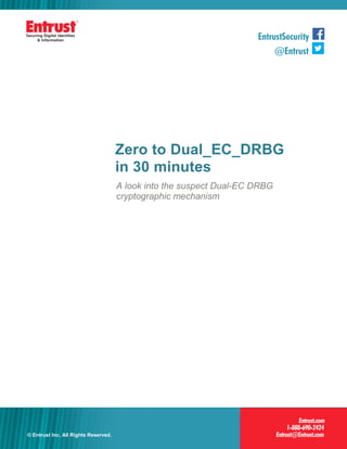 Zero to Dual_EC_DRBG
in 30 minutes
A look into the suspect Dual-EC DRBG
cryptographic mechanism

© Entrust Inc. All Rights Reserved.
Entrust Inc. All Rights Reserved.

1 1

 