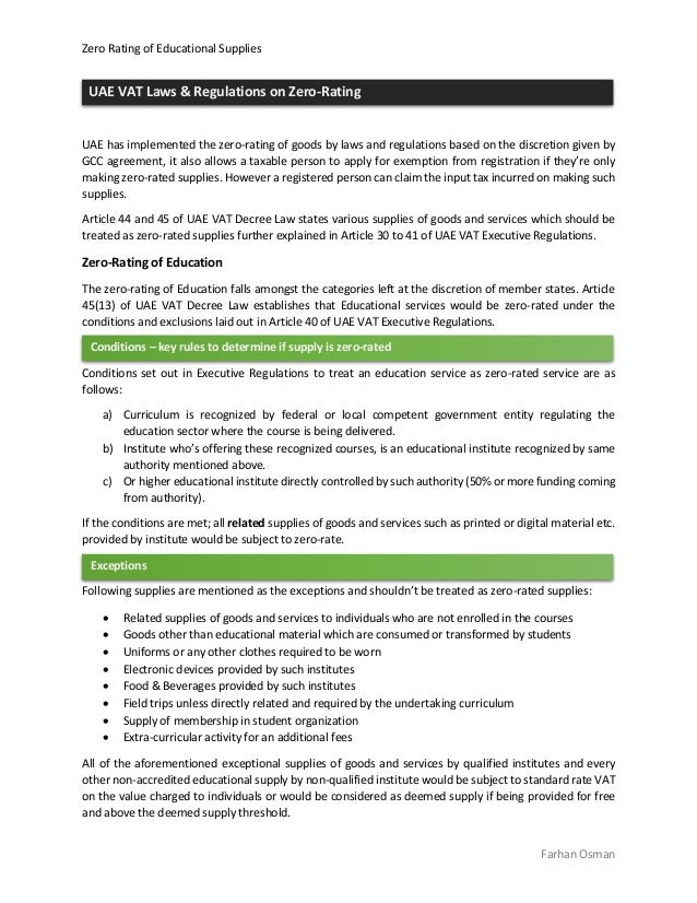 UAE VAT Zero Rating of Educational Supplies