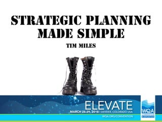 Strategic Planning
Made Simple
Tim Miles
2018 WQA Business Operations Boot Camp
 