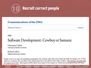 Recruit correct people10
h!p://scholarworks.lib.csusb.edu/cgi/viewcontent.cgi?article=1305&context=ciima
 