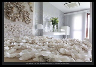 Bed backdrop + Bed cover by Mayank Mansingh Kaul and all designed by Gunjan Gupta.
 