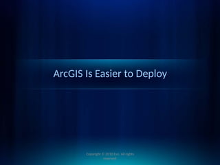 ArcGIS Is Easier to Deploy
Copyright © 2010 Esri. All rights
reserved.
 