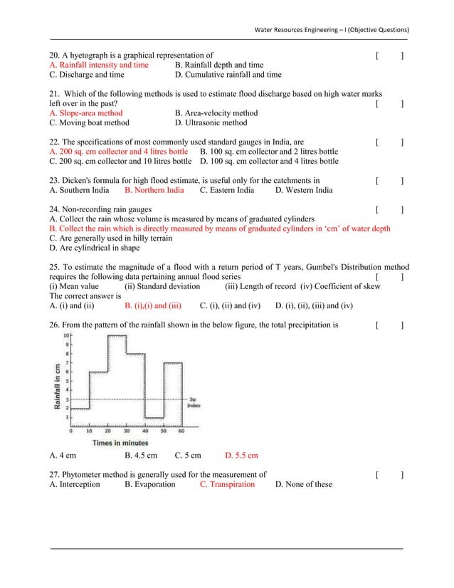 Water Resources Engineering Question Bank (objective)