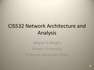 CIS532 Network Architecture and Analysis Wayne O Wright Strayer University Professor Alexander Peter 