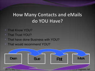 That Know YOU? That Trust YOU? That have done Business with YOU? That would recommend YOU? Dean Sue Pat Mark 
