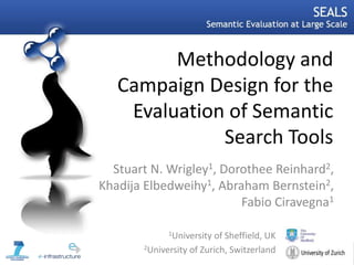 Methodology and Campaign Design for the Evaluation of Semantic Search Tools Stuart N. Wrigley1, Dorothee Reinhard2, Khadija Elbedweihy1, Abraham Bernstein2, Fabio Ciravegna1 4/27/10 1 1University of Sheffield, UK 2University of Zurich, Switzerland 