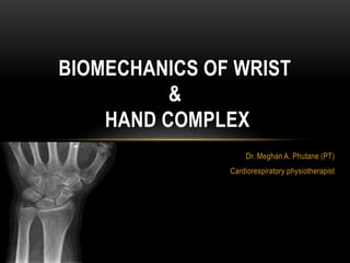 Dr. Meghan A. Phutane (PT)
Cardiorespiratory physiotherapist
BIOMECHANICS OF WRIST
&
HAND COMPLEX
 