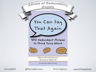 #ConfabMN @MarciaRJohnston Write Tight(er) www.Writing.Rocks
 