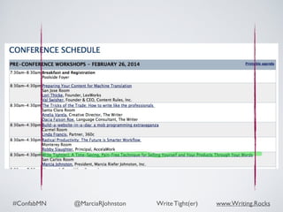 #ConfabMN @MarciaRJohnston Write Tight(er) www.Writing.Rocks
 