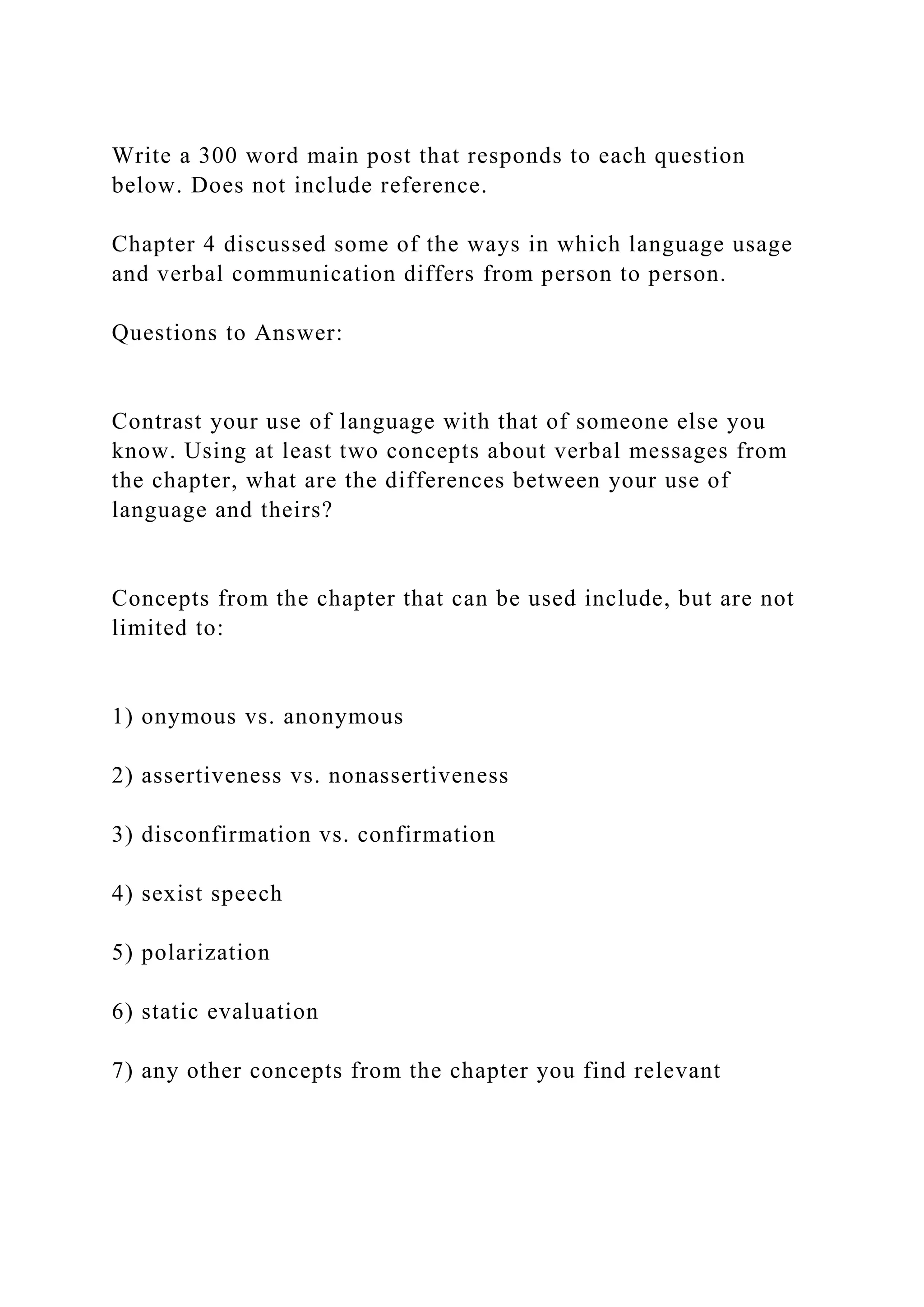 Write a 300 word main post that responds to each question below. Doe.docx