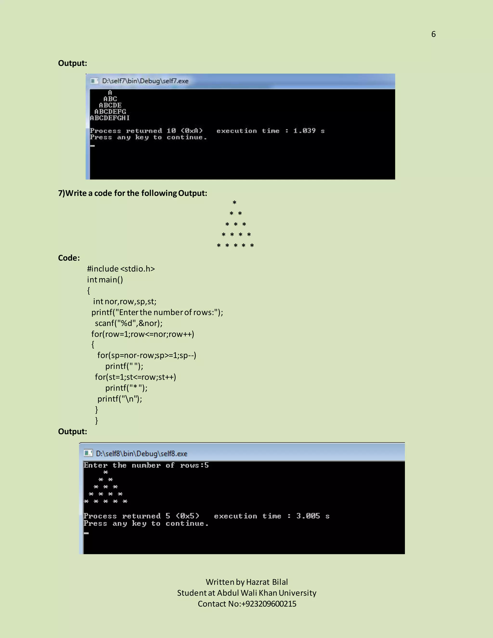 Printing different pyramid patterns of numbers,alphabets and stars ...