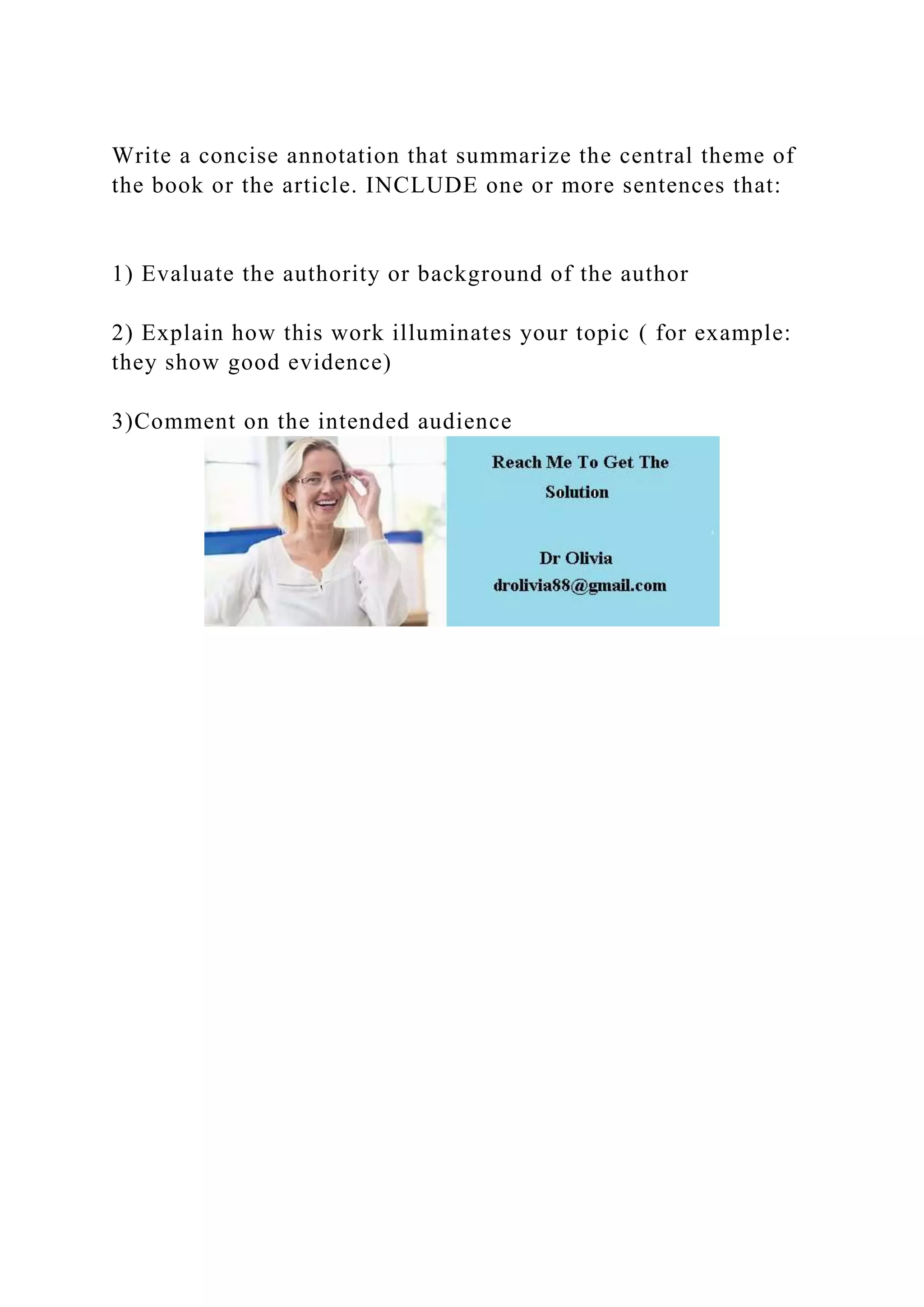 Example Of Concise Write a concise annotation that summarize the central theme of the b | DOCX