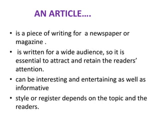 WHAT IS AN ARTICLE | PPT