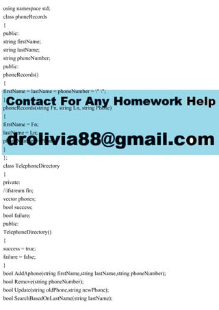 Write a program in c++ that maintains a telephone directory. The Tel.pdf