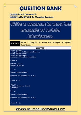 Write a program to show the example of hybrid inheritance. | PDF | Free ...
