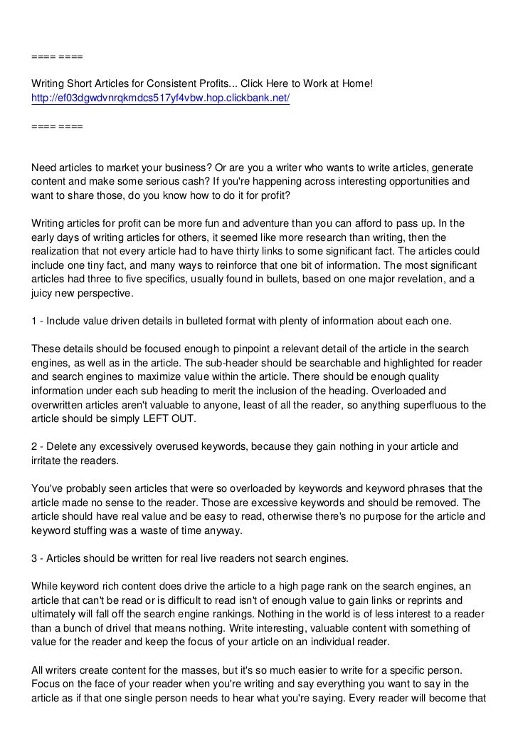 Article writing for profit