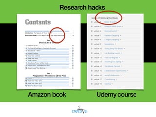 Research hacks
Amazon book Udemy course
 