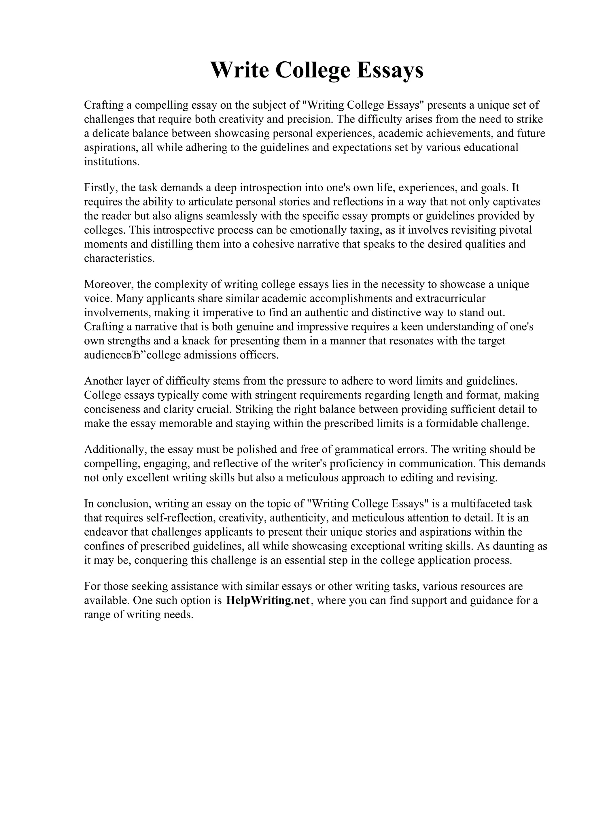 Write College Essays PDF