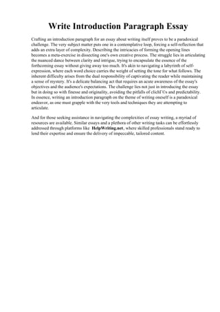 Write Introduction Paragraph Essay. Sample Thesis Introduction ...