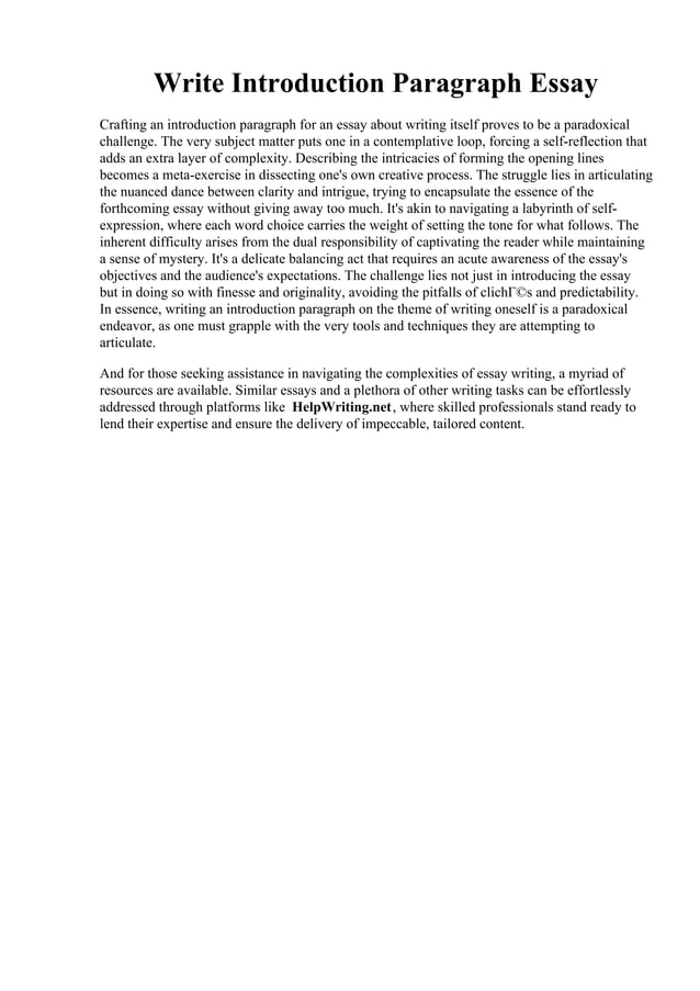 Write Introduction Paragraph Essay. Sample Thesis Introduction ...