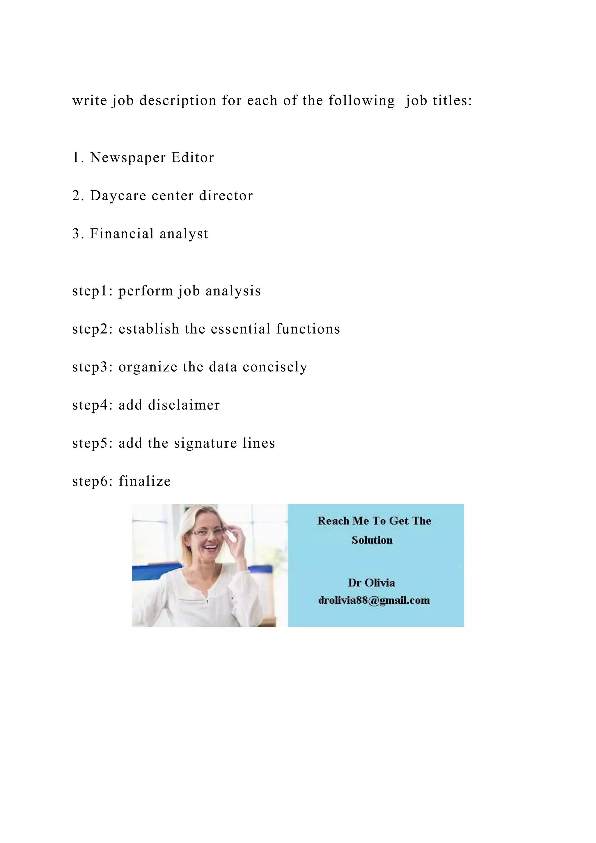 write job description for each of the following job titles1..docx
