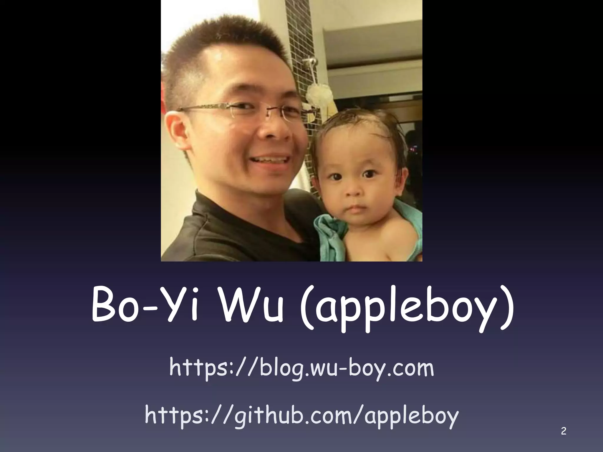 Bo-Yi Wu (appleboy) https://blog.wu-boy.com https://github.com/appleboy 2 
