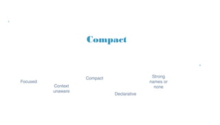 Compact
Strong
names or
none
Declarative
Focused
Compact
Context
unaware
 