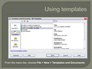 From the menu bar, choose File > New > Templates and Documents.
 
